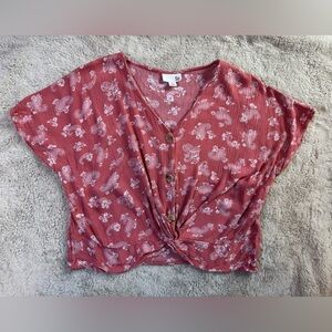 SO Women's Buttoned Floral Top - Pink